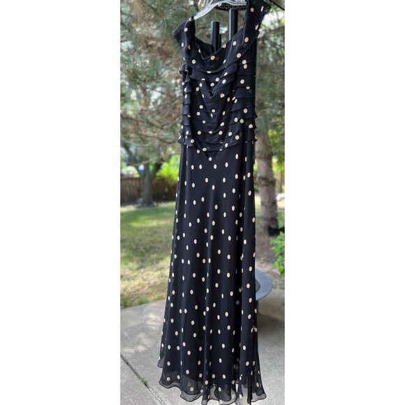 Vintage 90s hetta B Maxi Dress Sz 12 100% Silk Polka Dot Black White Sleeveless - Picture 3 of 13
